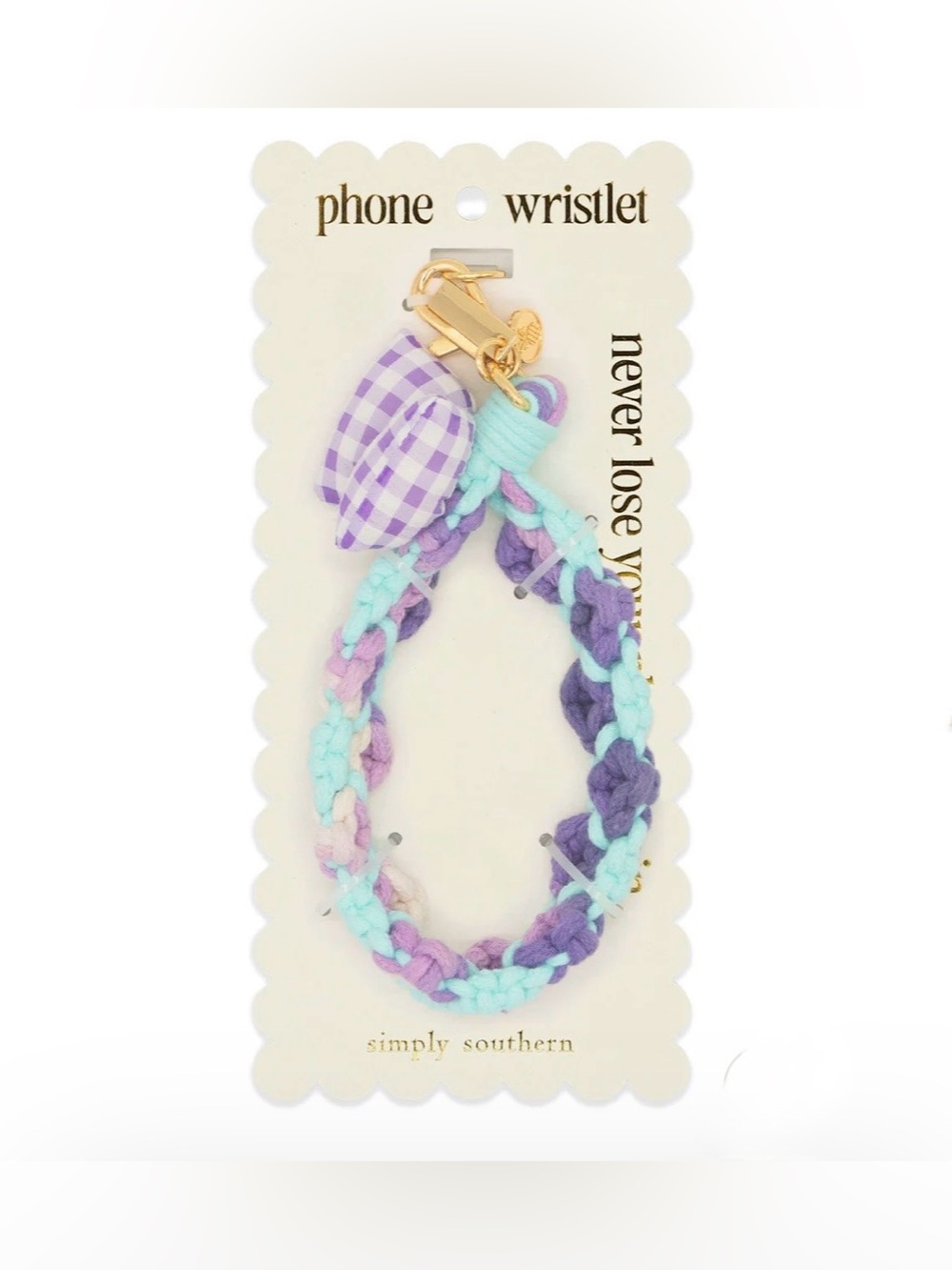 Simply Southern Braided Phone Wristlet Strap Lavender Mint Gold - Picture 2 of 3